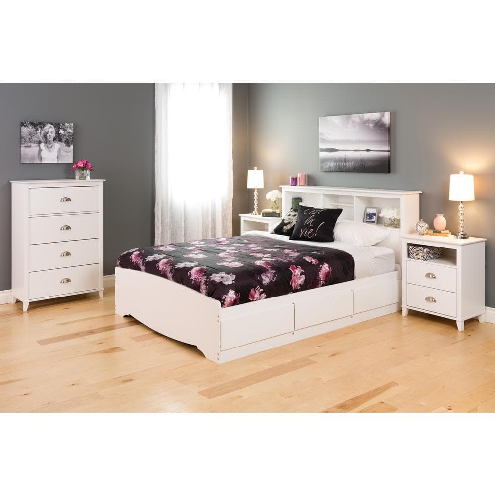 White Tall 2-Drawer Nightstand with Open Cubby
