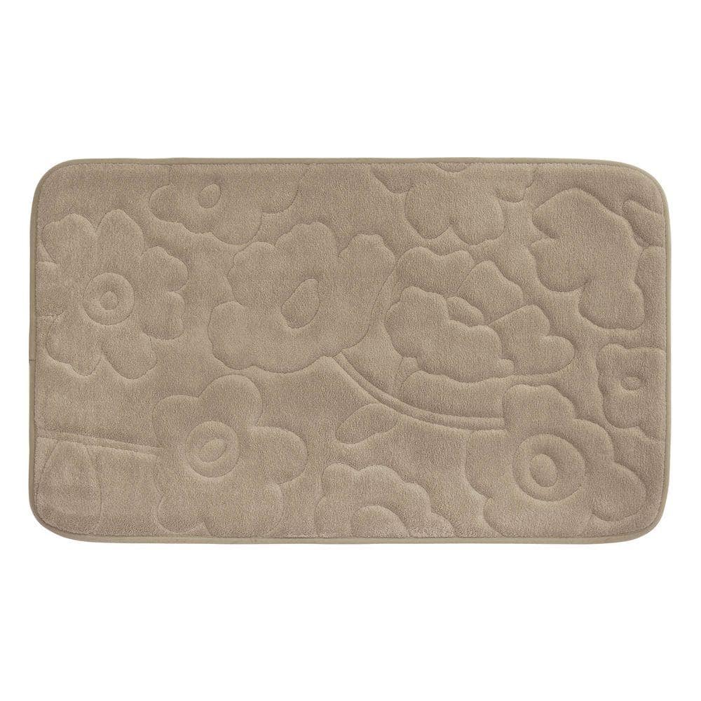 Stencil Floral Linen 20 in. x 34 in. Memory Foam Bath Mat