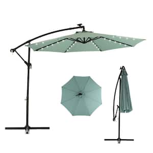 10 ft. Solar LED Patio Outdoor Umbrella Hanging Cantilever Umbrella with Adustmentable 40 Lights in Light Green