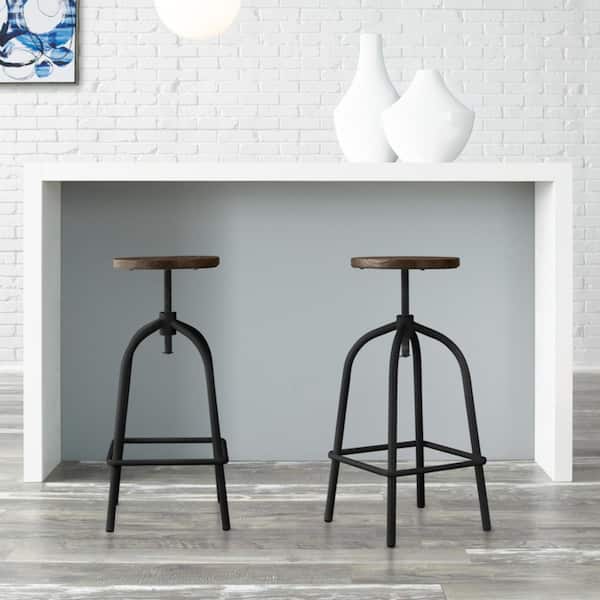 StyleWell Black Metal Adjustable Backless Counter/Bar Stool with Round Walnut Swivel Seat