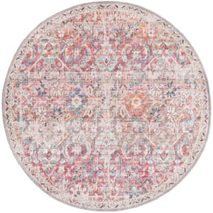 Unique Loom Nostalgia Wasahable 4 ft Round Ivory and Pink Area Rug