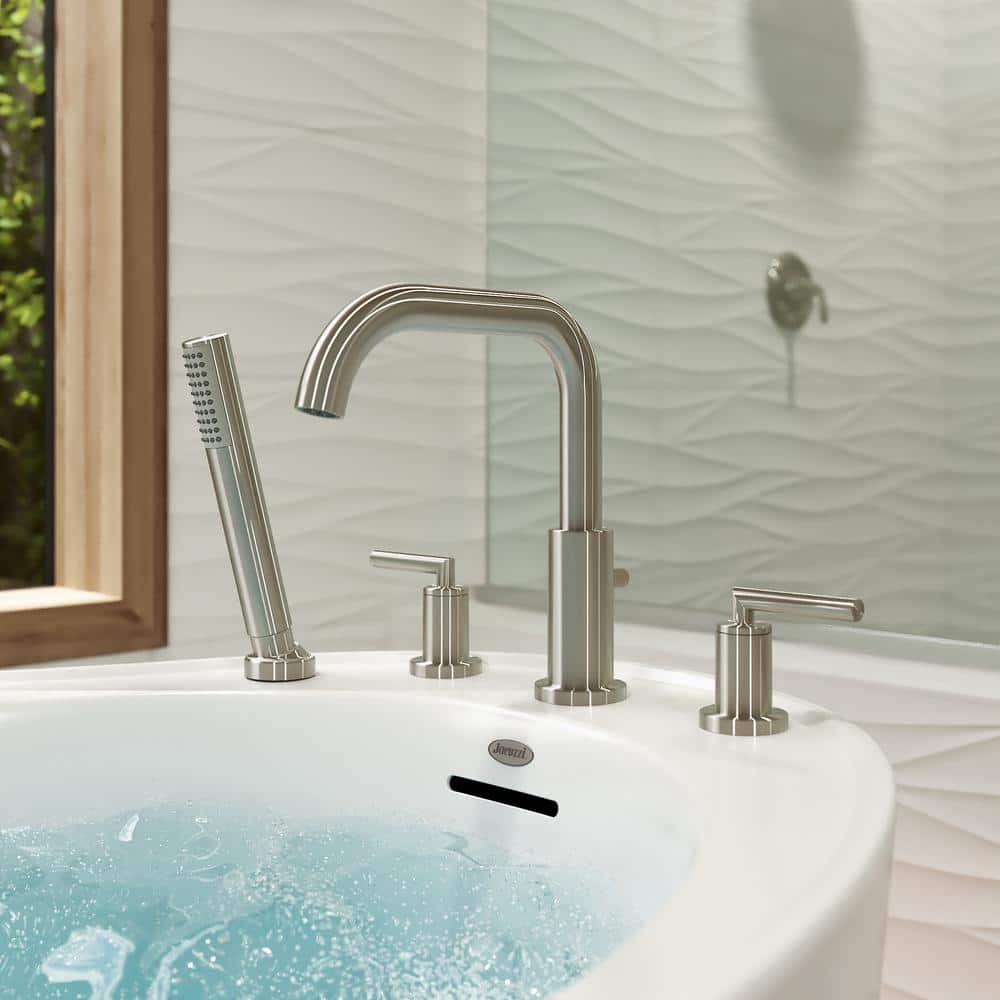 Brushed Nickel Double Handle Roman Tub Faucet with Hand Shower
