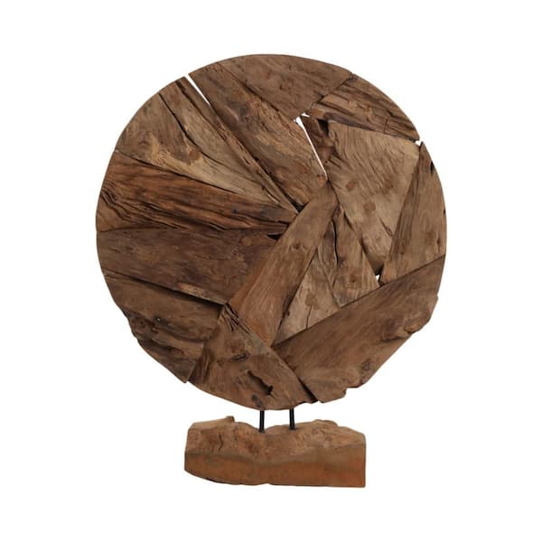 Brown 20 in. x 24 in. Wood Geometric Sculpture on Stand