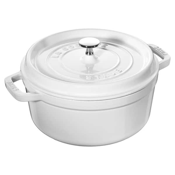 staub Cast Iron 4-qt. Round Cast Iron Dutch Oven in White with Lid