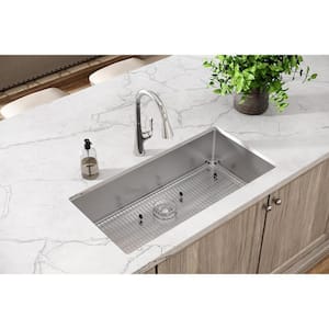 Crosstown 37 in. Undermount Single Bowl 18-Gauge Polished Satin Stainless Steel Kitchen Sink Kit w/ Accessories