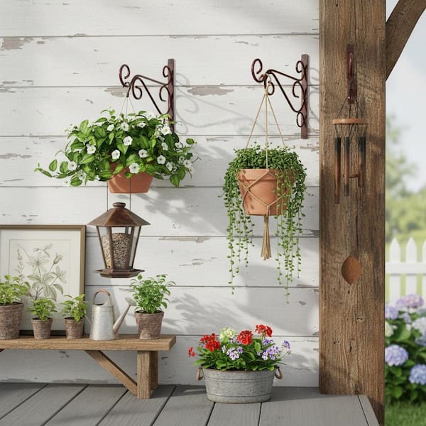 Vintage Wall Hook Cast Iron Victorian Style White Scroll Plant Hook -  Garden Hanger For Wall, Barn, Or Fence Cast Iron Scroll Garden Hook