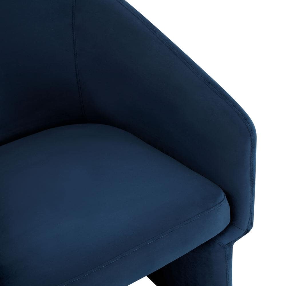 Contemporary Navy Velvet Barrel Accent Chair with Wood Base