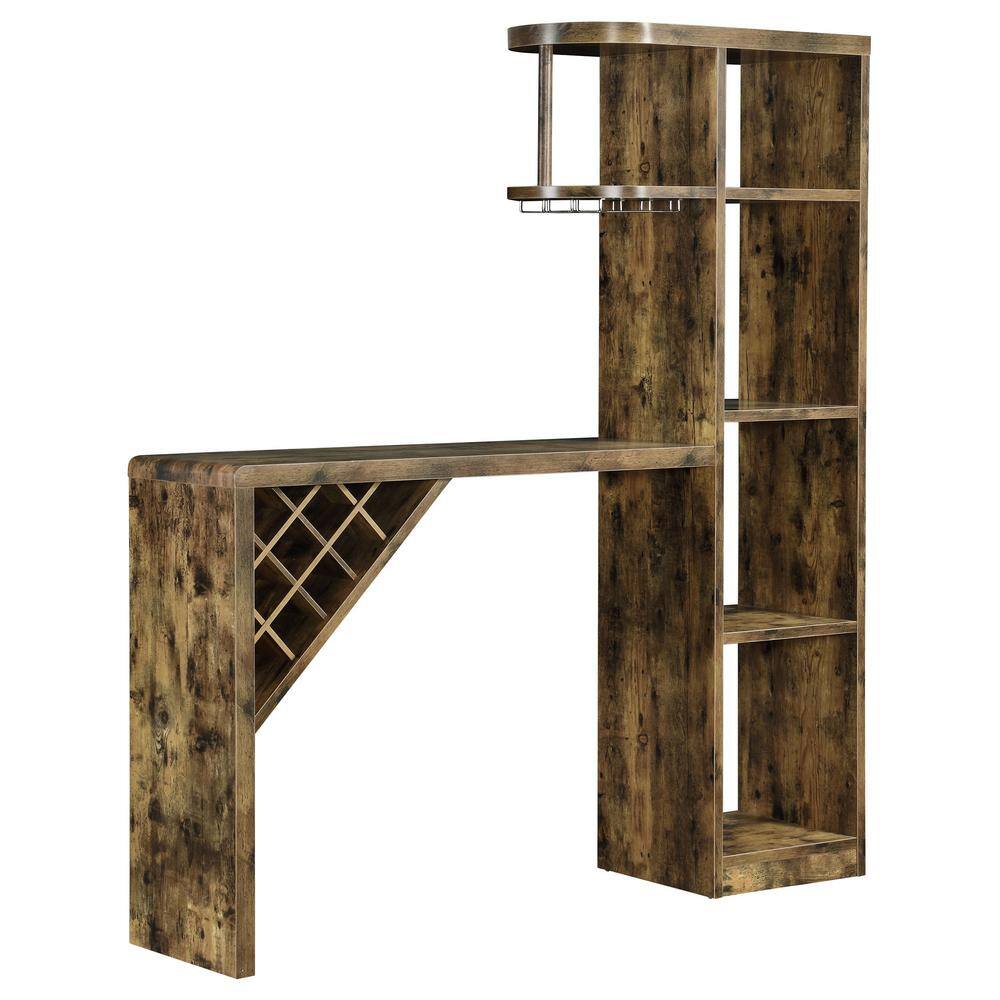 Antique Nutmeg 5-Shelf Rustic Bar Table with Storage
