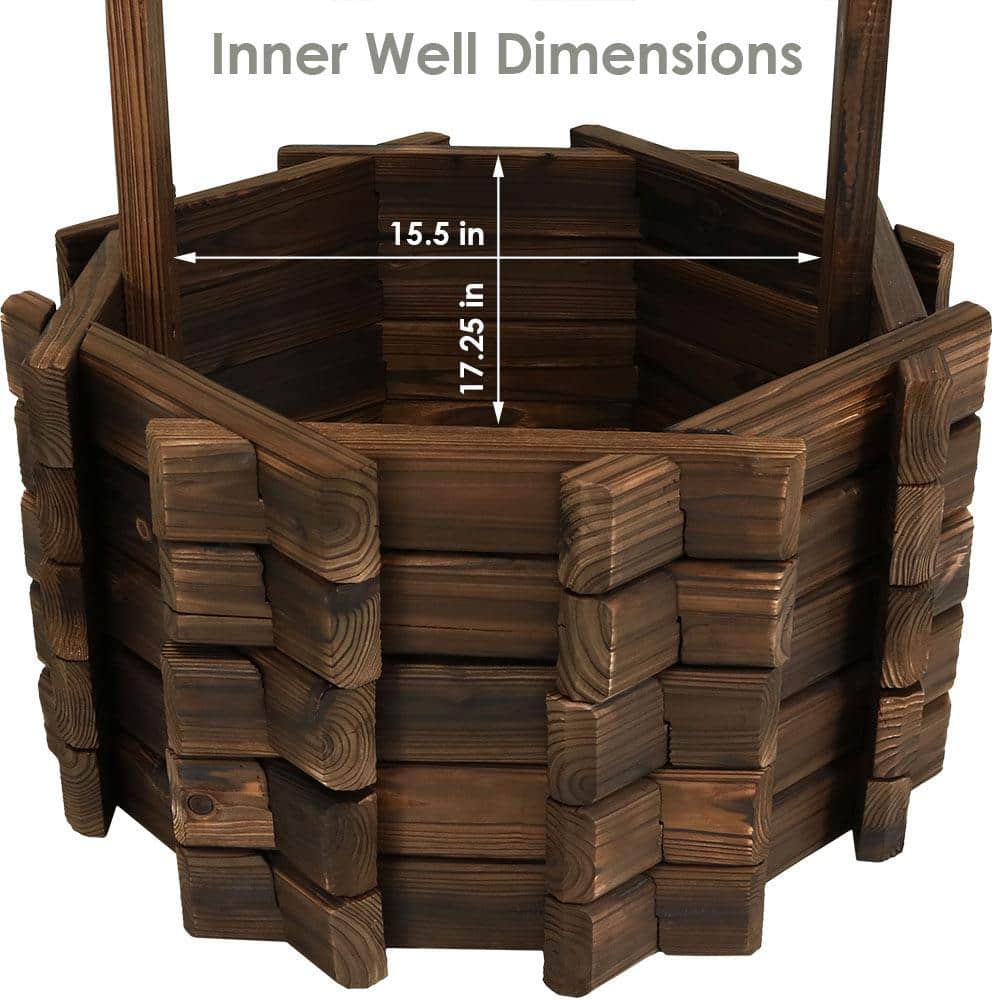 Brown Fir Wood Wishing Well Garden Planter with Hanging Bucket