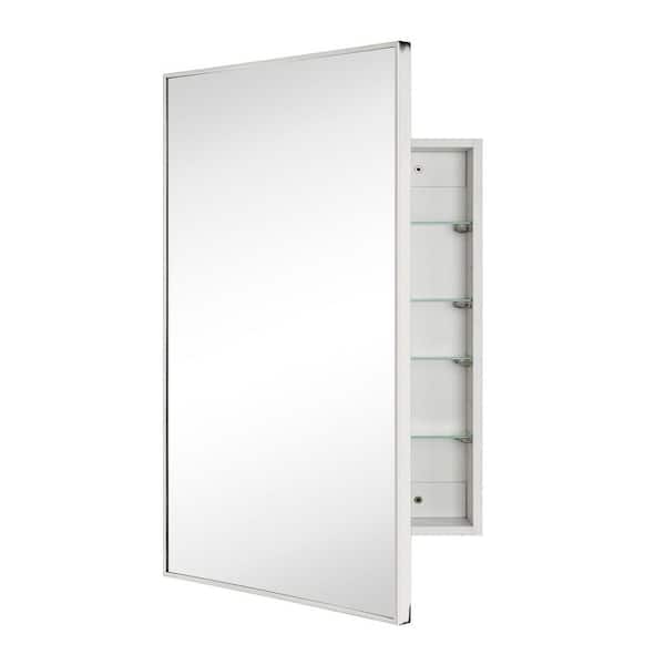 24 in. W x 30 in. H Rectangular Recess or Surface Mount Square Cornered Medicine Cabinet with Mirror in Polish Nickel