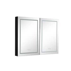 48 in. W x 30 in. H Black Rectangular Aluminum Recessed or Surface Mount Medicine Cabinet, Medicine Cabinet with Mirror