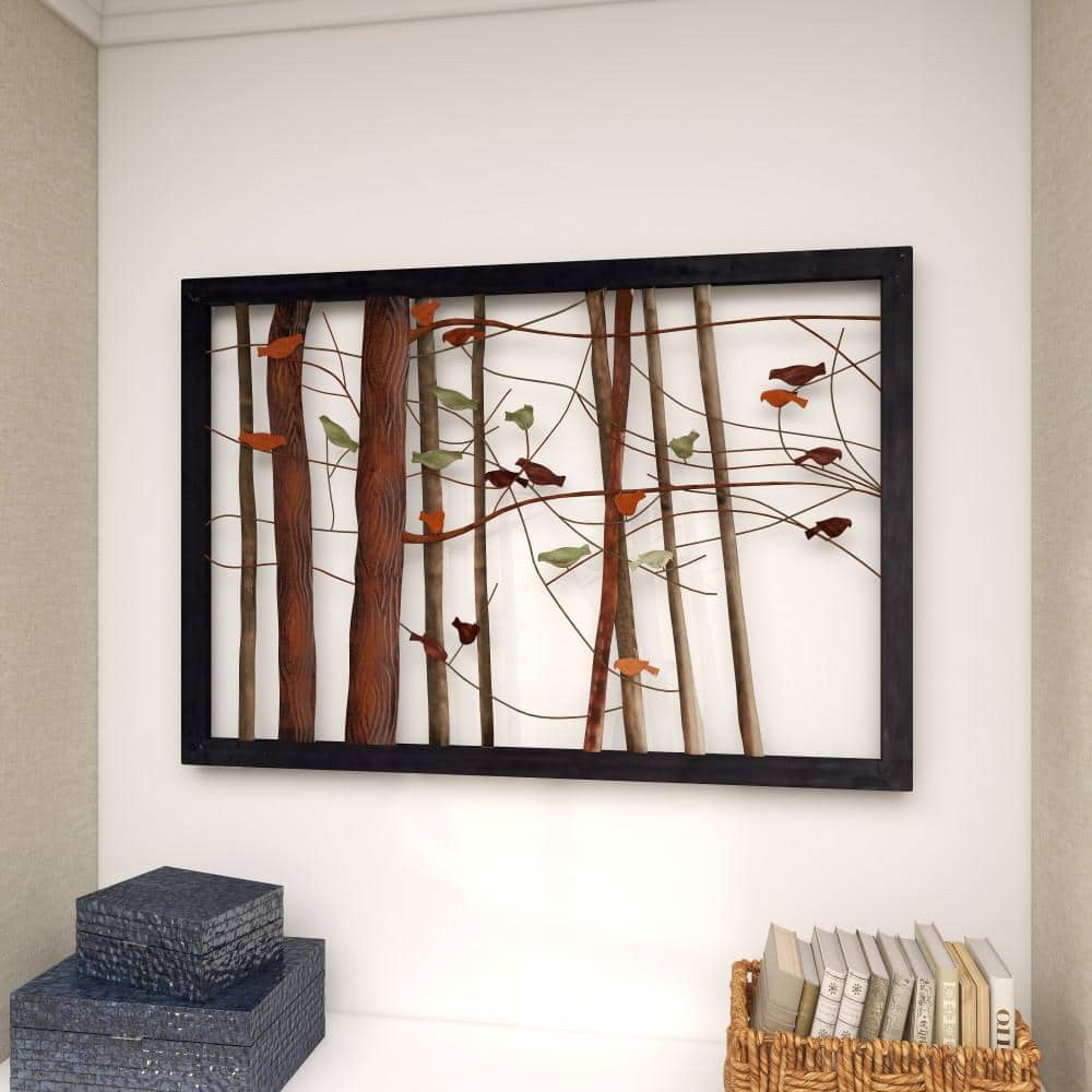 Multi Colored Metal Bird and Tree Wall Sculpture, 39" x 27"