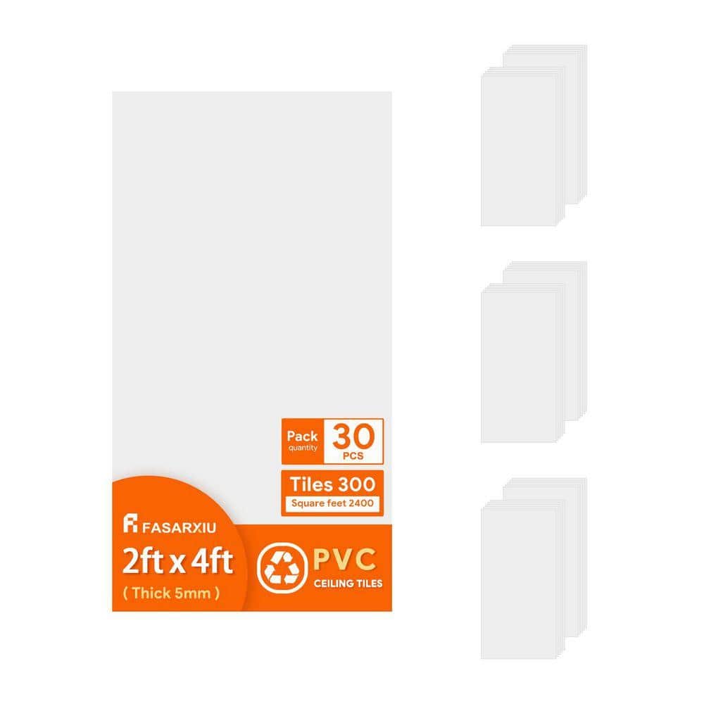 2 x 4 ft. Smooth White High-Grade PVC Drop Ceiling Tile, Waterproof, Washable and Fire-Rated (2400 sq. ft./box)