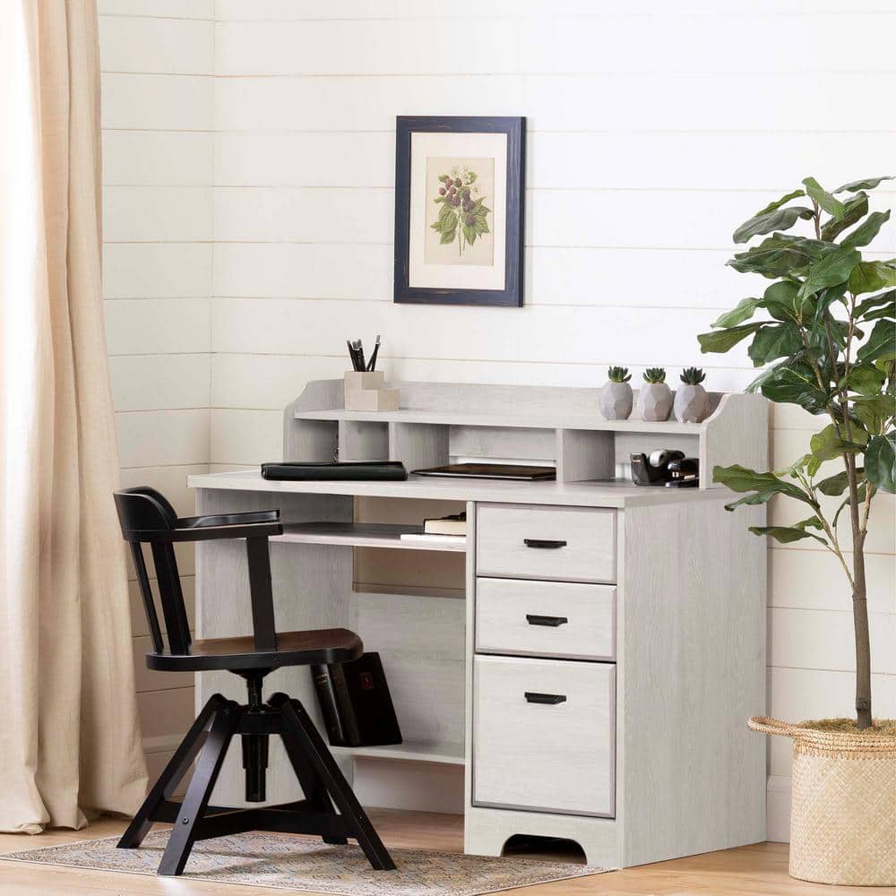Winter Oak Traditional Computer Desk with Hutch and Drawers