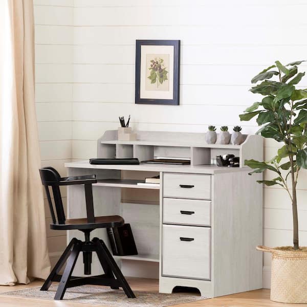 South Shore Versa 44.75 in. Rectangle Winter Oak Laminated Particle Board 3 Drawer Desk with Hutch 13379 The Home Depot