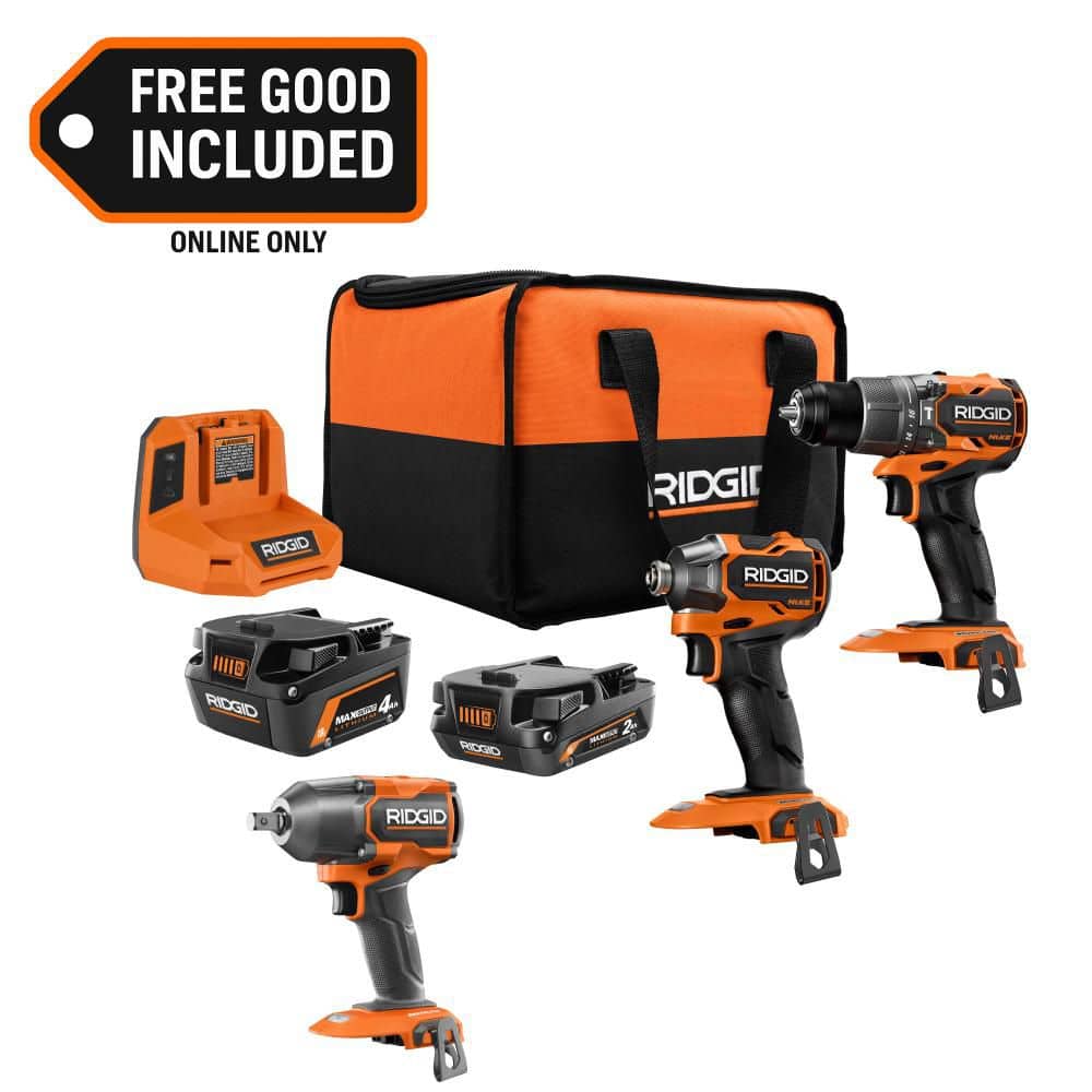 Ridgid 18V NUKE SubCompact Brushless 2-Tool Combo Kit w/ (2) MAX Batteries, & Charger w/ 18V 1/2 in. Mid-Torque Impact Wrench