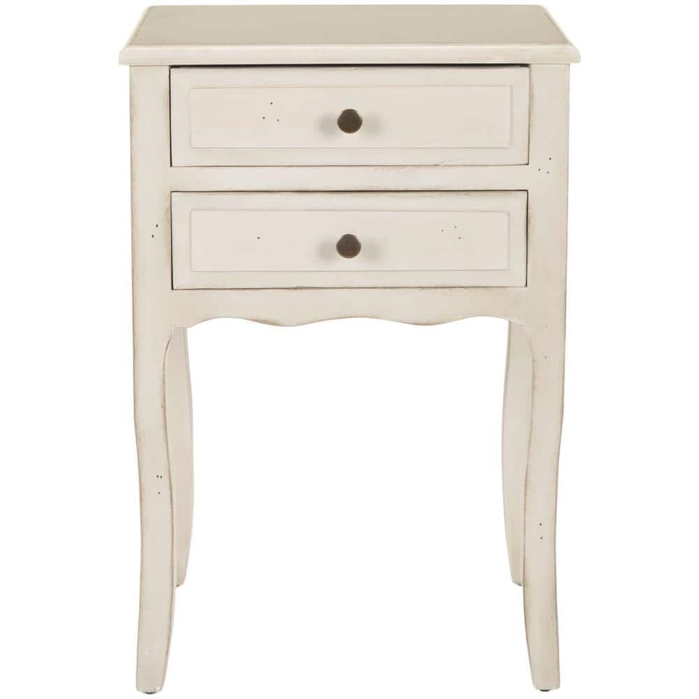 Beige Transitional Solid Poplar Rectangular End Table with Storage