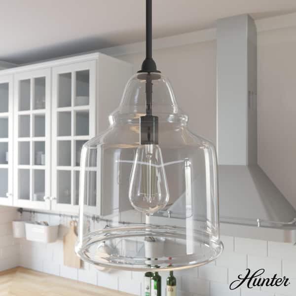 Hunter Dunshire 1-Light Noble Bronze Island Pendant Light with Clear Bell Glass Shade