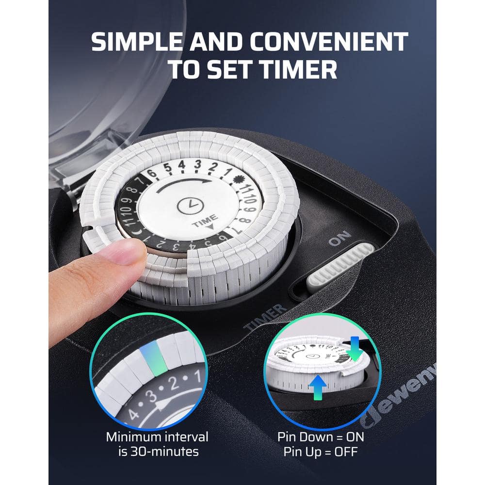 Black Waterproof Outdoor Mechanical Timer with Dual Outlets