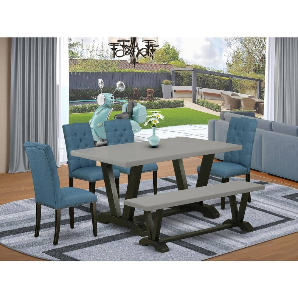6-Piece Rectangle Natural Oak Finish Solid Wood Top Dining Table with 1-Bench, 4-Chairs with Lattice Back