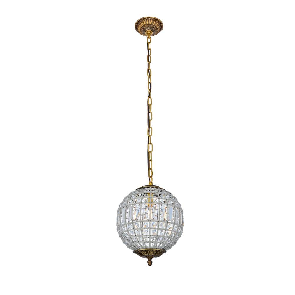 French Gold Crystal Globe Pendant Light with Royal Cut Crystals