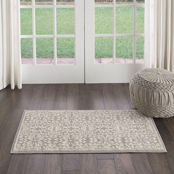 Jubilant Ivory/Gray doormat 2 ft. x 4 ft. Moroccan Farmhouse Area Rug