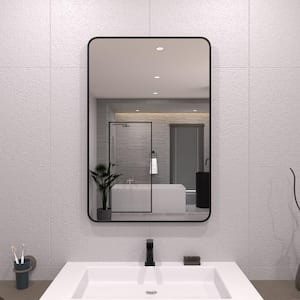 Dew 24 in. W x 36 in. H Rectangular Framed Wall Bathroom Vanity Mirror in Matte Black