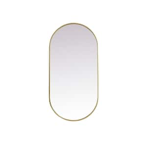 Timeless Home 24 in. W x 48 in. H x Modern Metal Framed Oval Brass Mirror