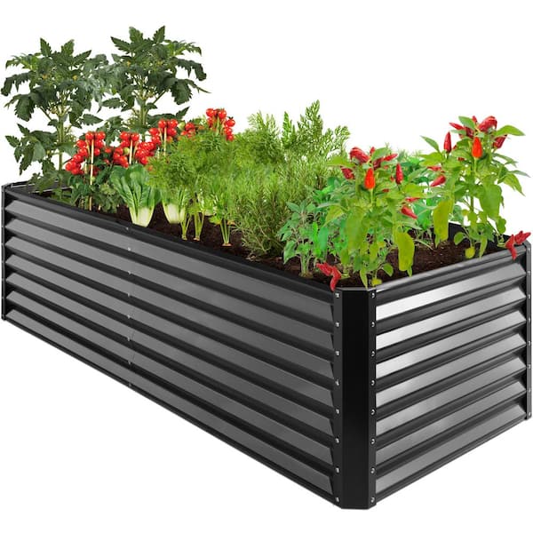 Best Choice Products 8 ft. x 4 ft. x 2 ft. Gray Outdoor Steel Raised Garden Bed Planter Box for Vegetables, Flowers, Herbs