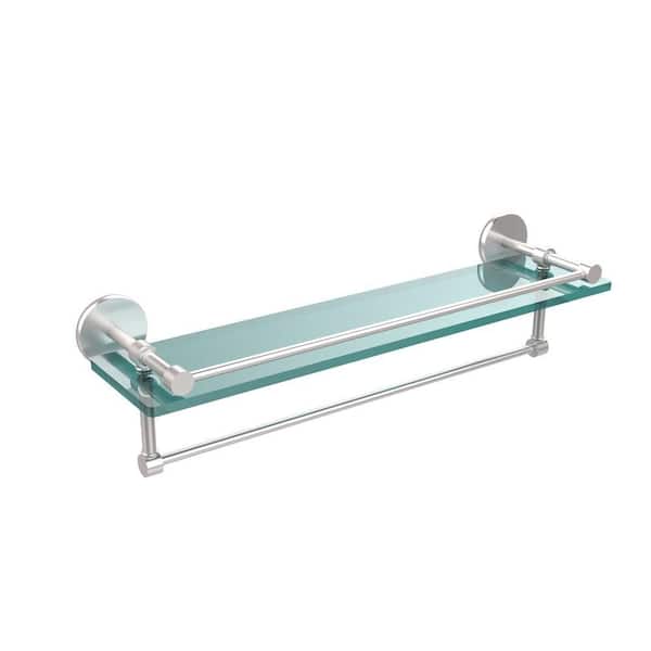 22 in. L x 5 in. H x 5 in. W Gallery Clear Glass Bathroom Shelf with Towel Bar in Satin Chrome