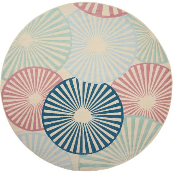 Nourison Grafix Ivory/Multicolor 8 ft. x 8 ft. Contemporary Round Area Rug