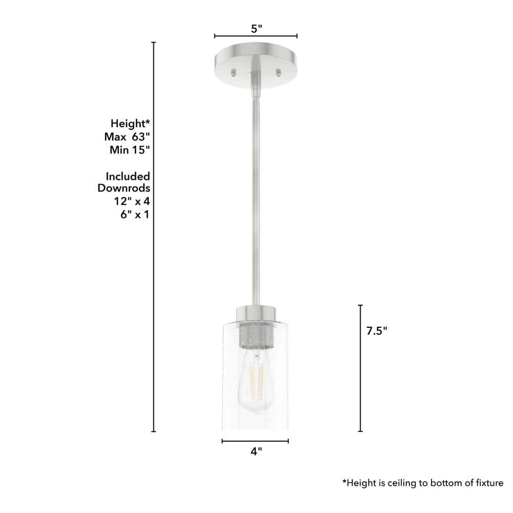 Hartland Brushed Nickel Mini Jar Pendant with Seeded Glass