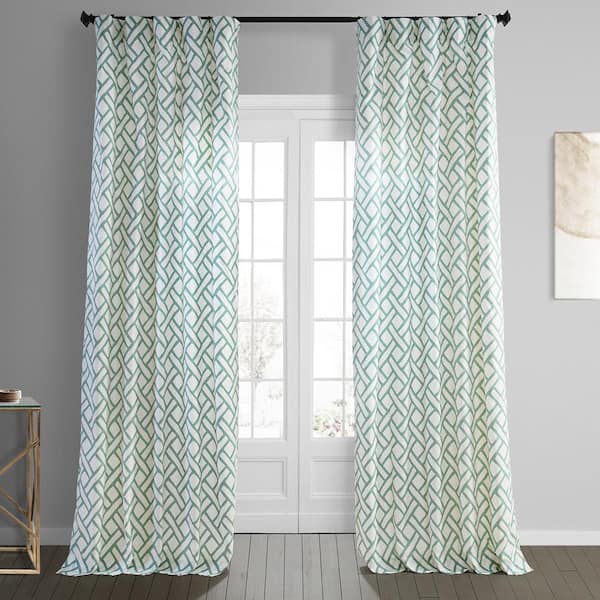 Exclusive Fabrics & Furnishings Garden Path Slate Blue Printed Cotton 50 in. W x 96 in. L Rod Pocket Room Darkening Curtain (1 Panel)