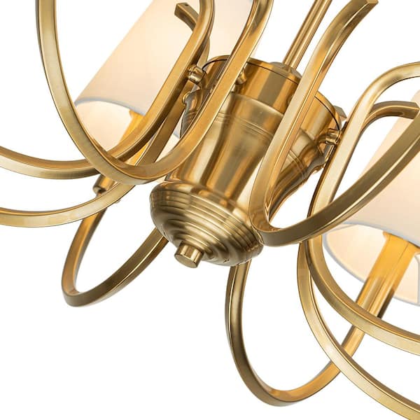 8-Light Antique Brass Farmhouse Candlestick Chandelier with Cone Linen Blend Shades