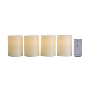 Set of 4 3 in. x 4 in. LED Wax Pillar Candles, Ivory