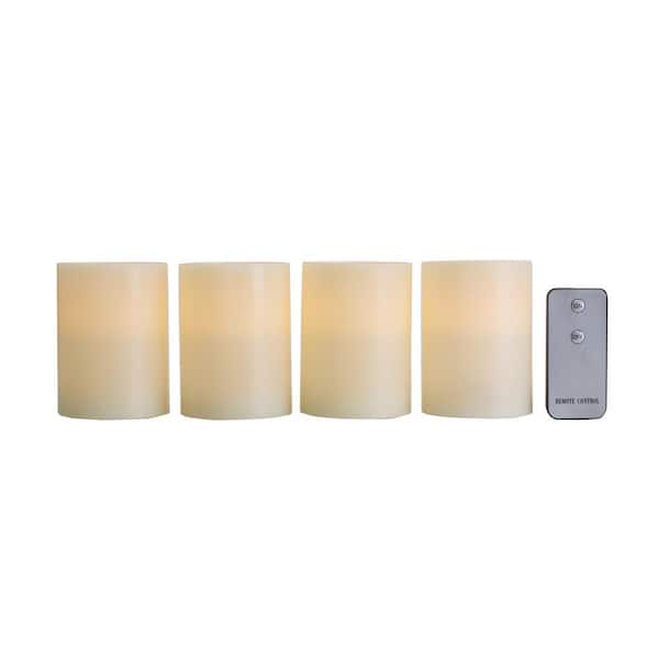Pfaltzgraff Set of 4 3 in. x 4 in. LED Wax Pillar Candles, Ivory