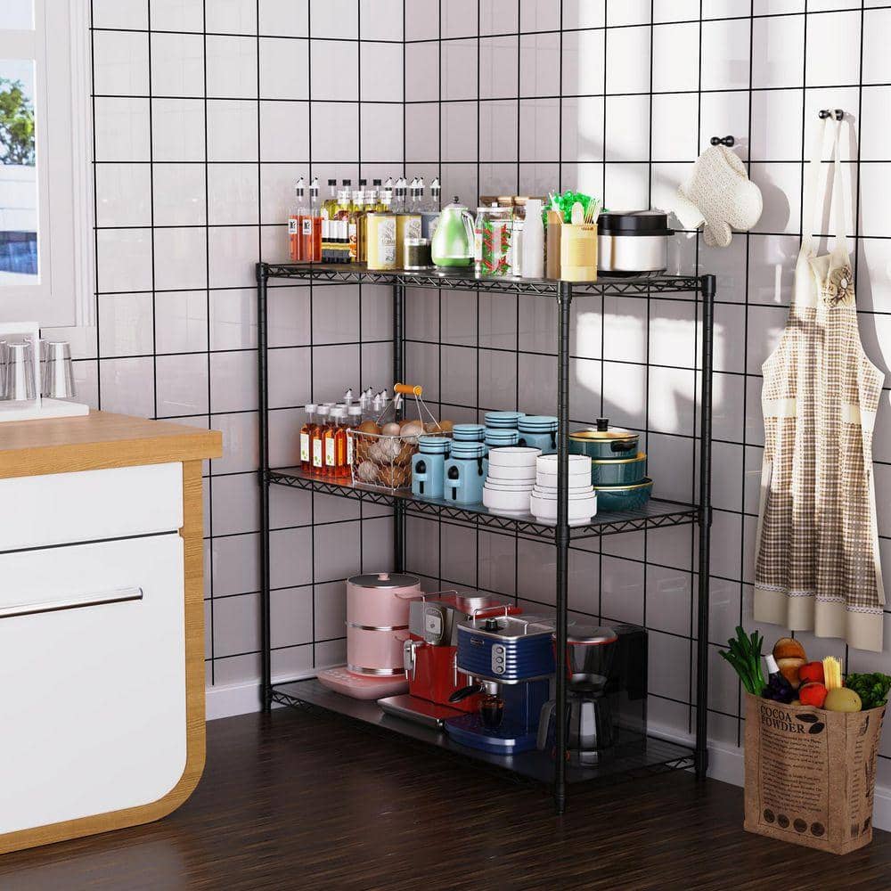 Lynzavix 3-Shelf Wire Shelving Unit in Black with Adjustable Height ...