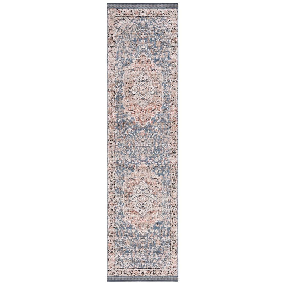 Blue Rectangular Rug With Rust Edge SAFAVIEH Vivaldi 2 ft. x 8 ft. Blue/Rust Distressed Border Runner Rug ...