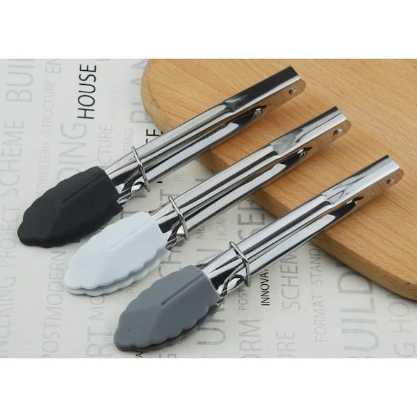 Silicone Tip Black White Gray Pizza Accessory Type Mini Serving Tongs Nonstick Heat Resistant (Set of 3)