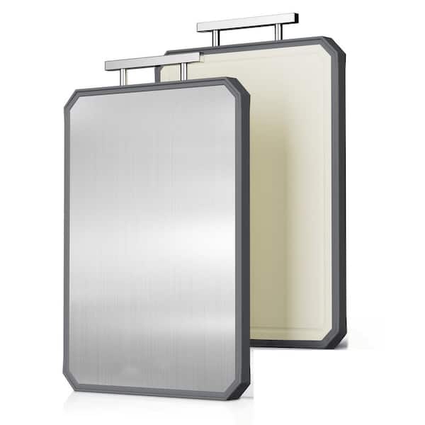 16 in. x 11 in. Rectangular Stainless Steel and Polypropylene Double-Sided Cutting Board with Juice Groove and Handle