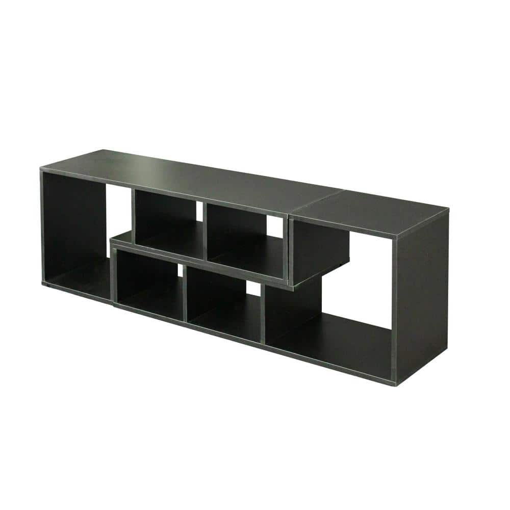 55 in. Black Double L-Shaped TV Stand Display Shelf Bookcase for Home Furni