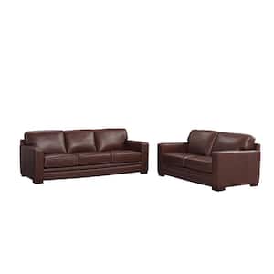Dillon 2-Piece Straight Leather Top Sofa Set of Raisin Brown Sofa Loveseat