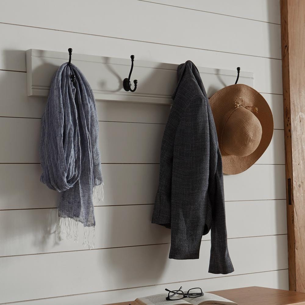 Ivory Wood 40-Inch Wall Mounted Coat Rack with Shelf