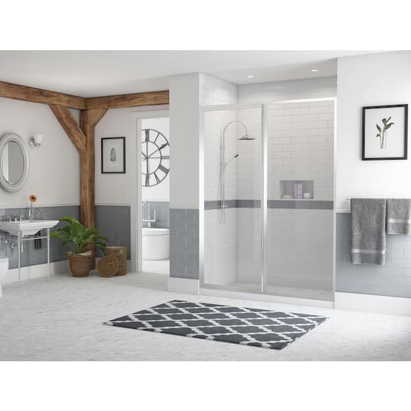 Coastal Shower Doors Legend Series 36 in. x 69 in. Framed Hinged Shower Door with Inline Panel in Platinum with Clear Glass