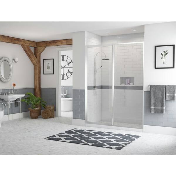 Coastal Shower Doors Legend 44 in. x 66 in. Framed Hinged Swing Shower Door with Inline Panel in Platinum with Clear Glass