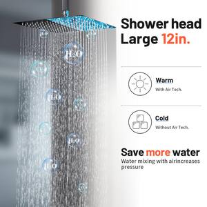 Rain Single Handle 1-Spray with Valve 1.8 GPM 12 in. Shower Faucet Pressure Balance Dual Shower Heads in Black
