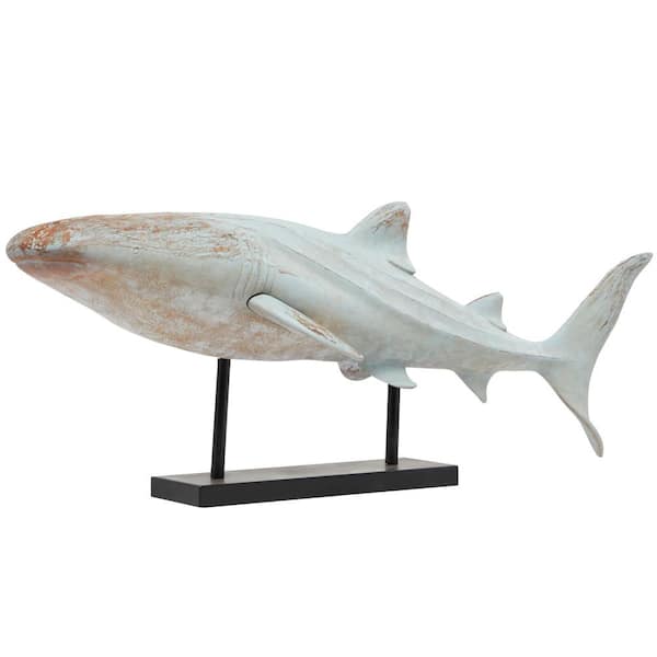Oriana Light Blue 39 in. x 14 in. Polystone Distressed Shark Sculpture