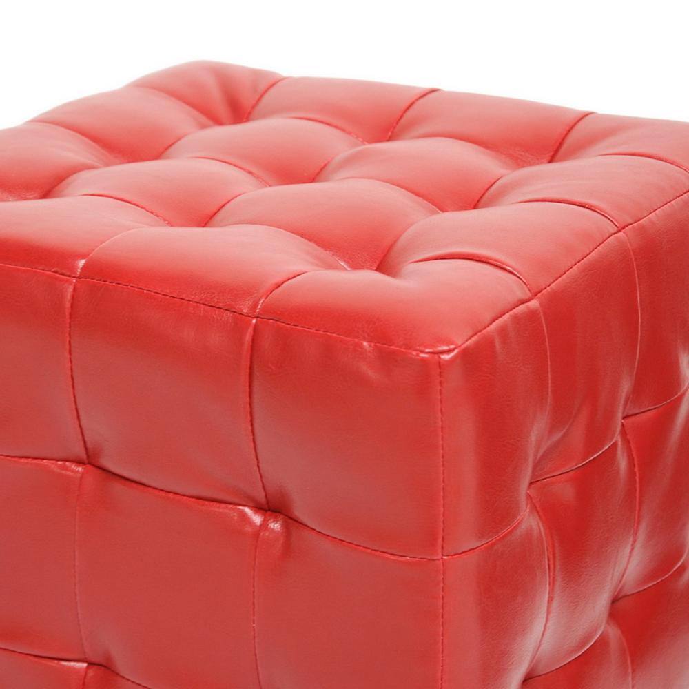 Chic Red Faux Leather Tufted Cube Ottoman Set of 2