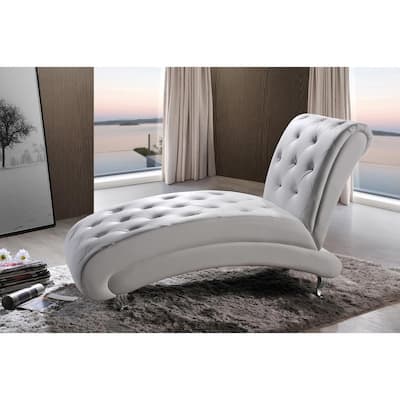 Pease Glam White Faux Leather Upholstered Chaise