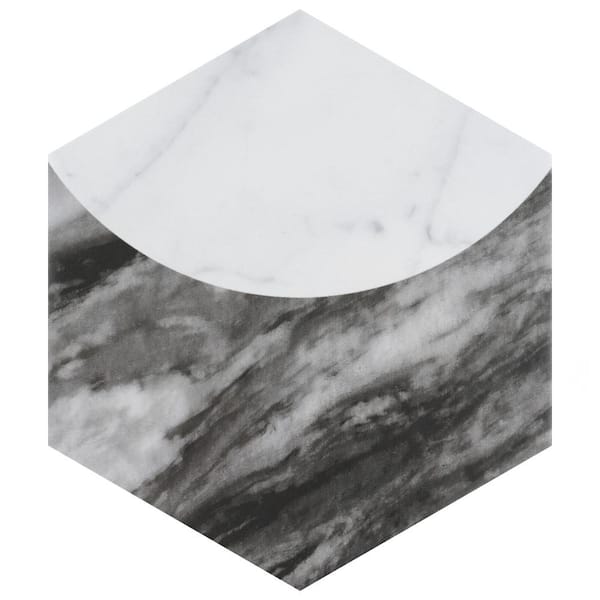 Merola Tile Classico Bardiglio Hex Moon Carrara 7 in. x 8 in. Porcelain Floor and Wall Tile (7.5 sq. ft./Case)